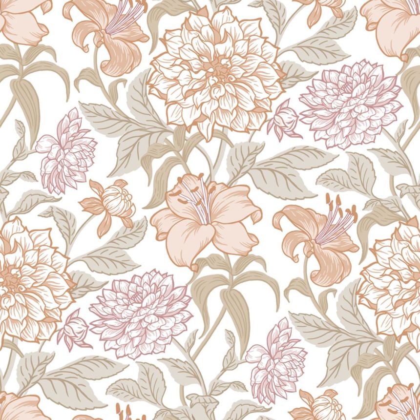 Floral non-woven wallpaper, green-beige, 139612, Bloom, Esta Home