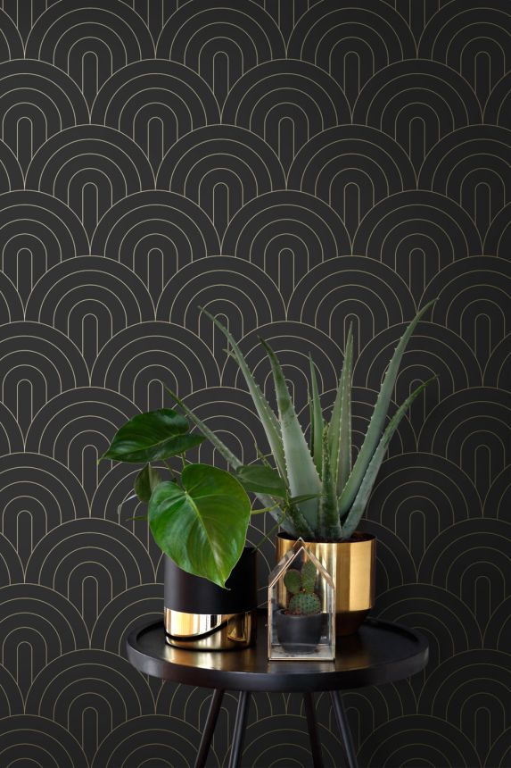 Non-woven wallpaper, Art deco, black-gold, 139742, Bloom, Esta Home