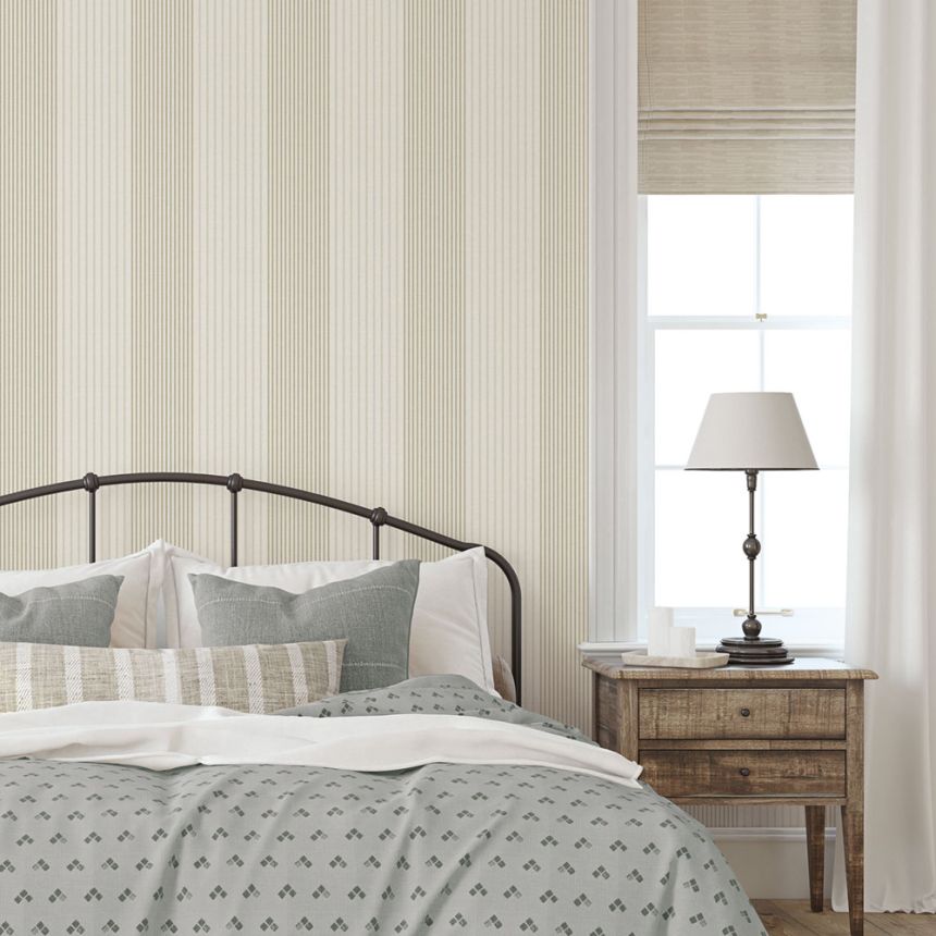 Non-woven wallpaper, beige, stripes,  9811-2, Essential Stripes, ICH Wallcoverings