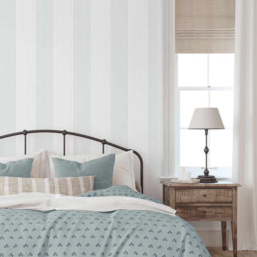 Non-woven wallpaper, blue, stripes,  9811-5, Essential Stripes, ICH Wallcoverings