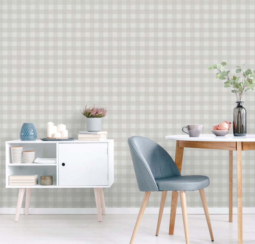 Non-woven wallpaper, gray, checkered,  9813-3, Essential Stripes, ICH Wallcoverings