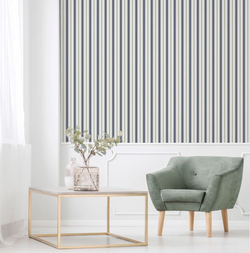 Non-woven wallpaper, blue-green, stripes,  9816-1, Essential Stripes, ICH Wallcoverings