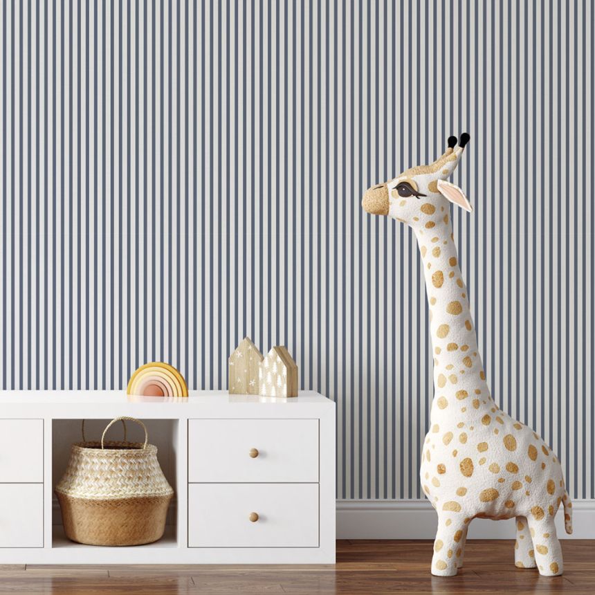 Non-woven wallpaper, blue-white, stripes,  9817-1, Essential Stripes, ICH Wallcoverings