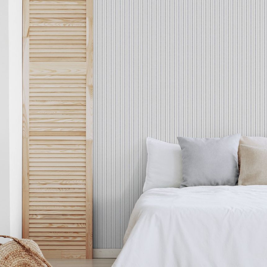 Non-woven wallpaper, blue-white, stripes,  9818-1, Essential Stripes, ICH Wallcoverings