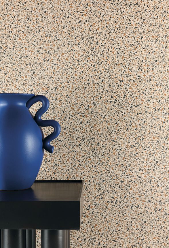Non-woven wallpaper, brown-gray, stone, terrazzo, ROC006, Rock, Masureel