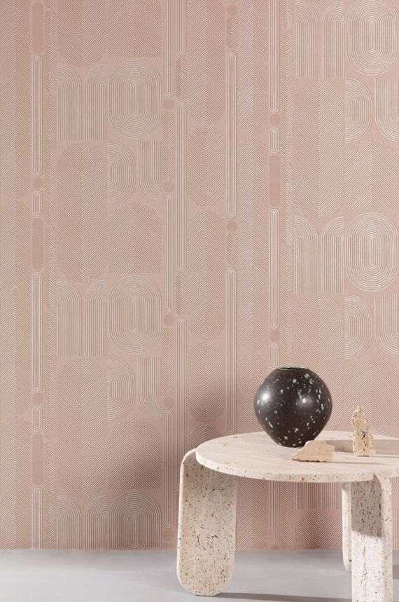 Geometric non-woven wallpaper, gray-green, ovals, ROC205, Rock, Masureel