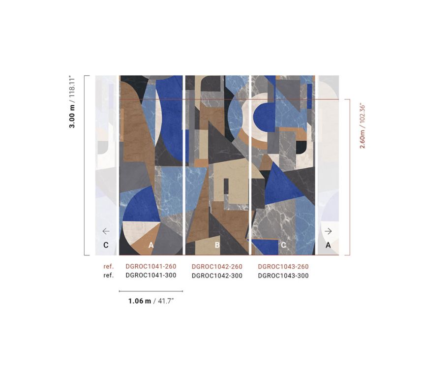 Graphic non-woven wall mural, blue, DGROC1041-300, Rock, Masureel