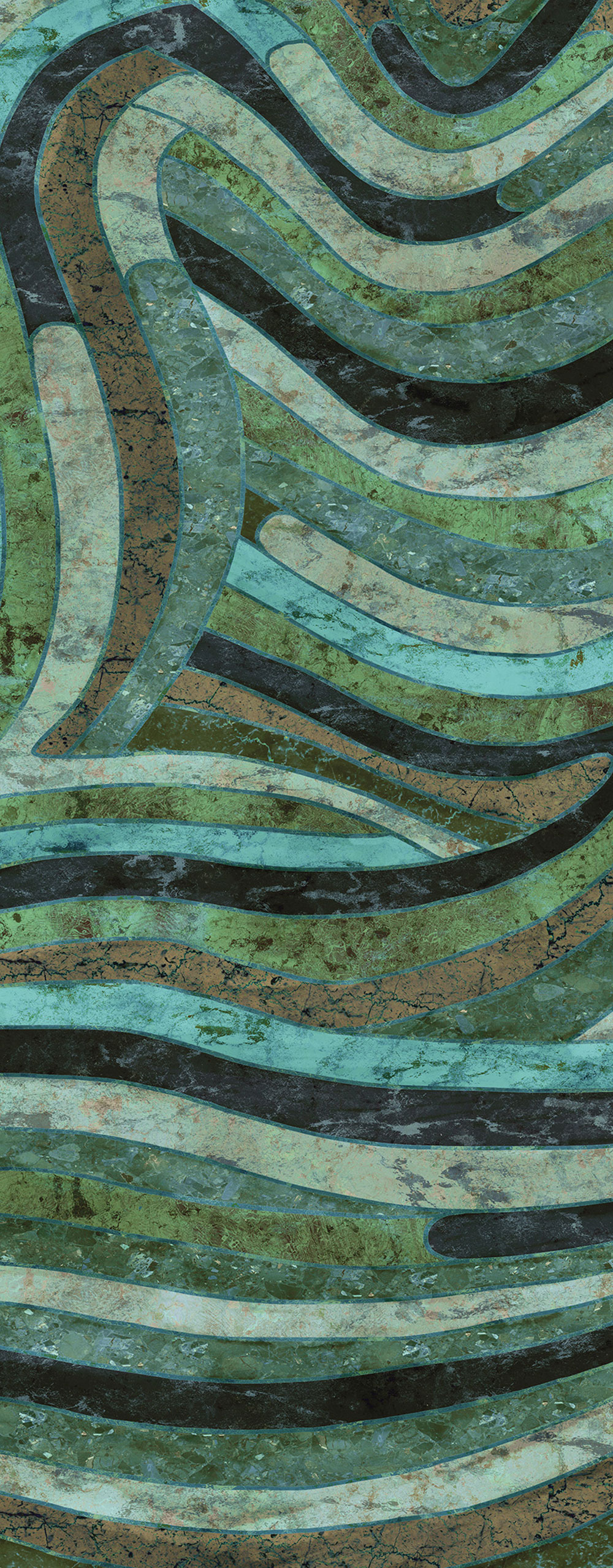 Geometric non-woven wall mural, green, DGROC2023-300, Rock, Masureel