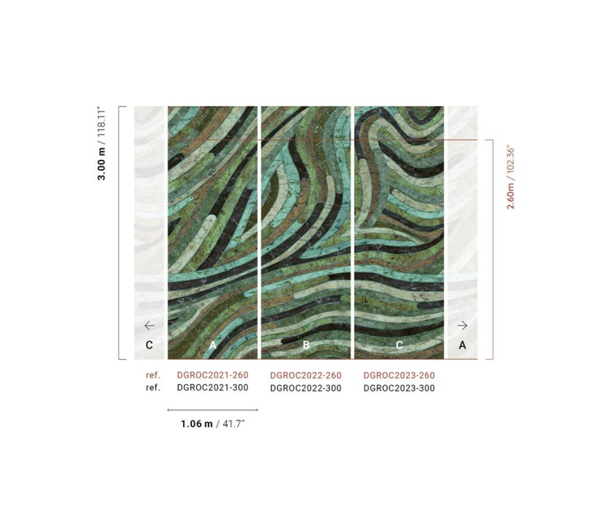Geometric non-woven wall mural, green, DGROC2023-300, Rock, Masureel