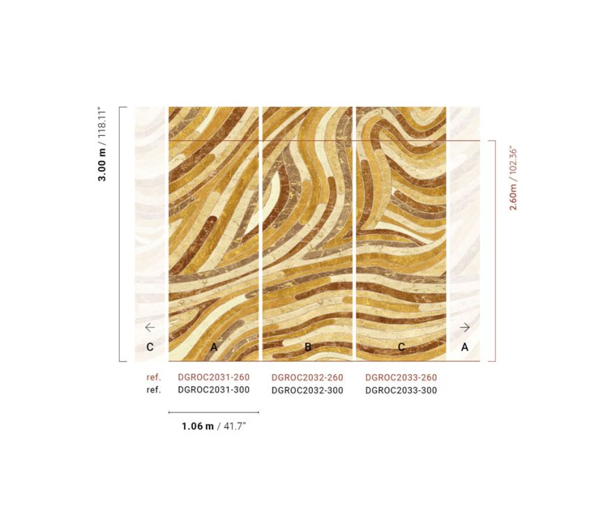Geometric non-woven wall mural, yellow-brown, DGROC2032-300, Rock, Masureel