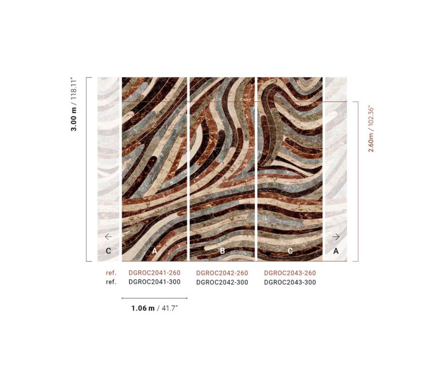 Geometric non-woven wall mural, gray-brown, DGROC2041-300, Rock, Masureel