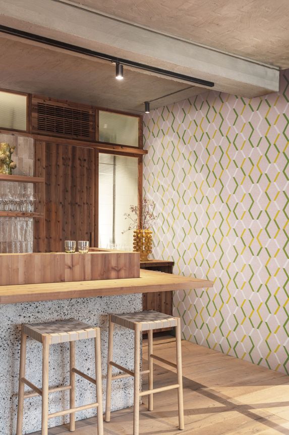 Geometric non-woven wallpaper, beige, JOY002, Joy, Masureel