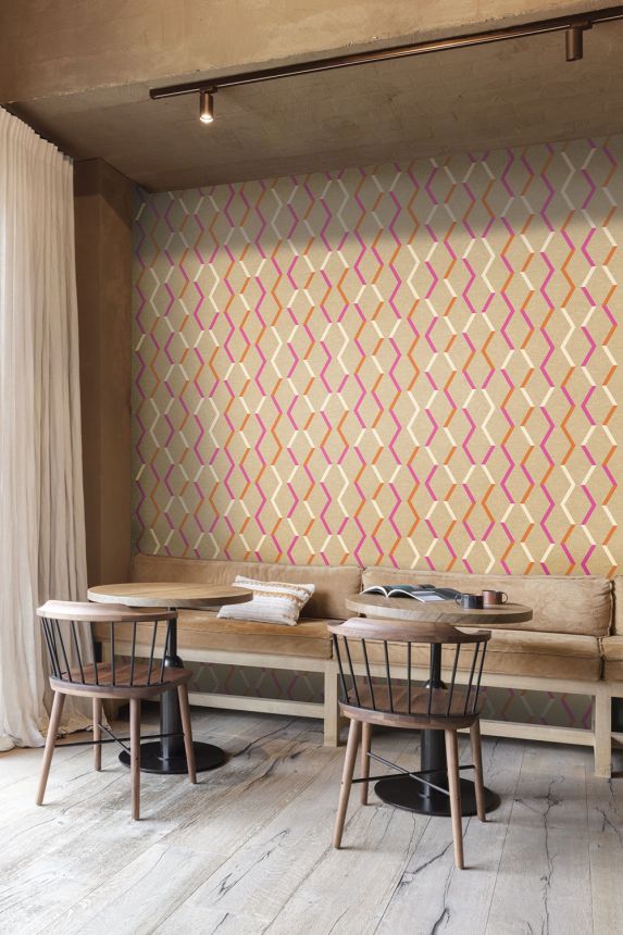 Geometric non-woven wallpaper, beige, JOY004, Joy, Masureel