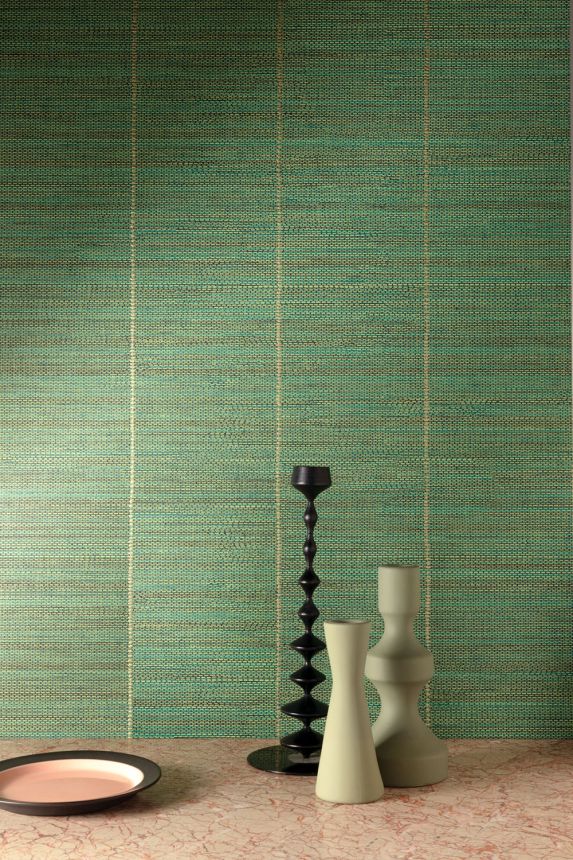 Non-woven wallpaper, green, fabric imitation, stripes, JOY203, Joy, Masureel