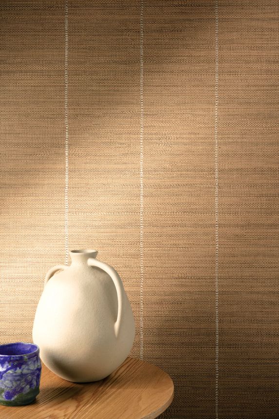 Non-woven wallpaper, brown, fabric imitation, stripes, JOY204, Joy, Masureel