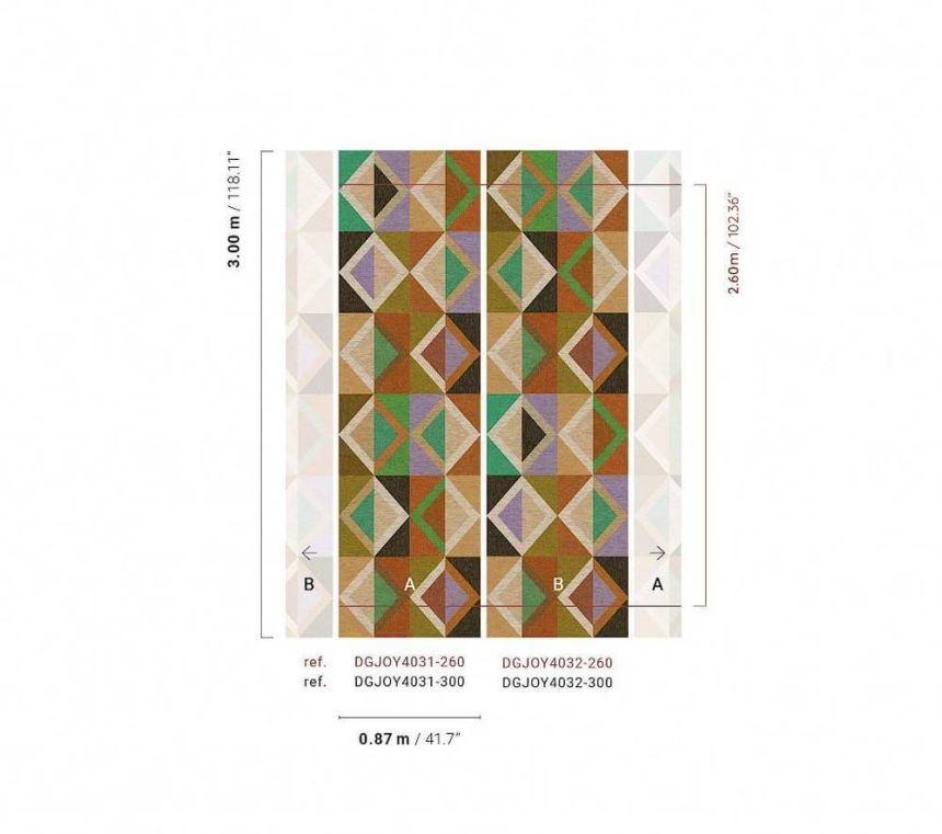 Geometric non-woven wall mural, brown-green, DGJOY4032-260, Joy, Masureel