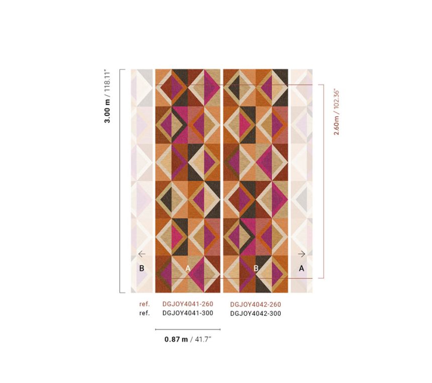 Geometric non-woven wall mural, brown-purple, DGJOY4042-260, Joy, Masureel