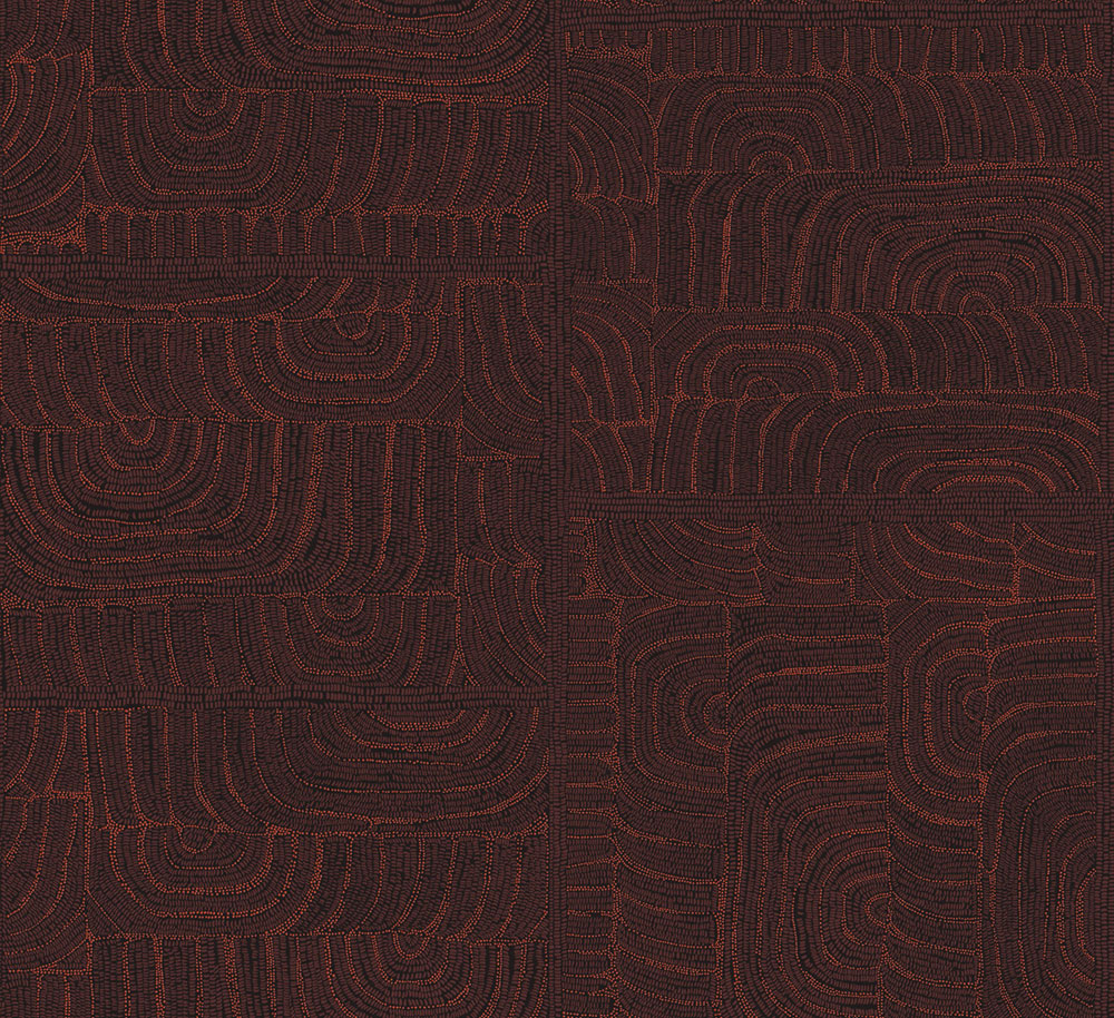 Geometric non-woven wallpaper, ethno pattern, brown-red, TER502, Terra, Masureel