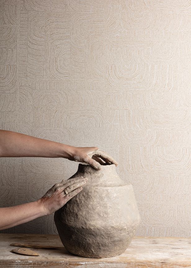 Geometric non-woven wallpaper, ethno pattern, beige, TER504, Terra, Masureel