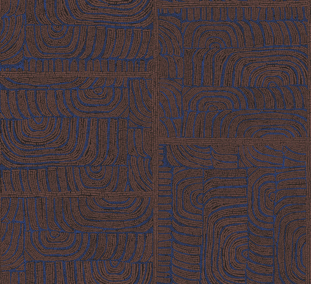 Geometric non-woven wallpaper, ethno pattern, blue-brown, TER505, Terra, Masureel