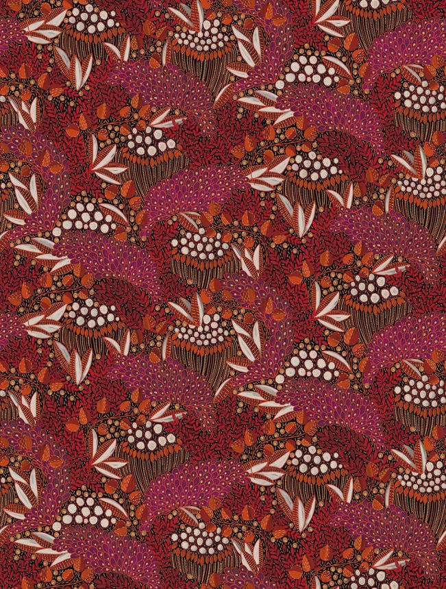 Non-woven wall mural, burgundy, leaves, 340286, Solange, Eijffinger