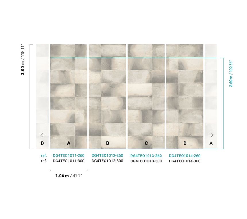 Non-woven wall mural, imitation tiles, DG4TEO1011-260, Wall Designs IV, Khroma by Masureel