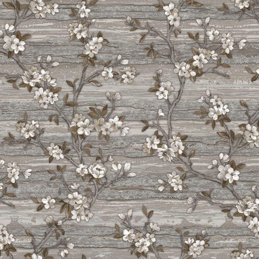 Non-woven wallpaper, grey, flowers, 1505-3, Vera, AdaWall