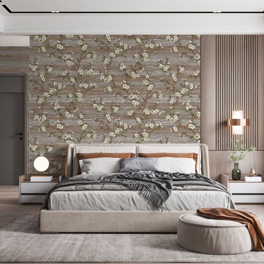 Non-woven wallpaper, brown, flowers, 1505-4, Vera, AdaWall
