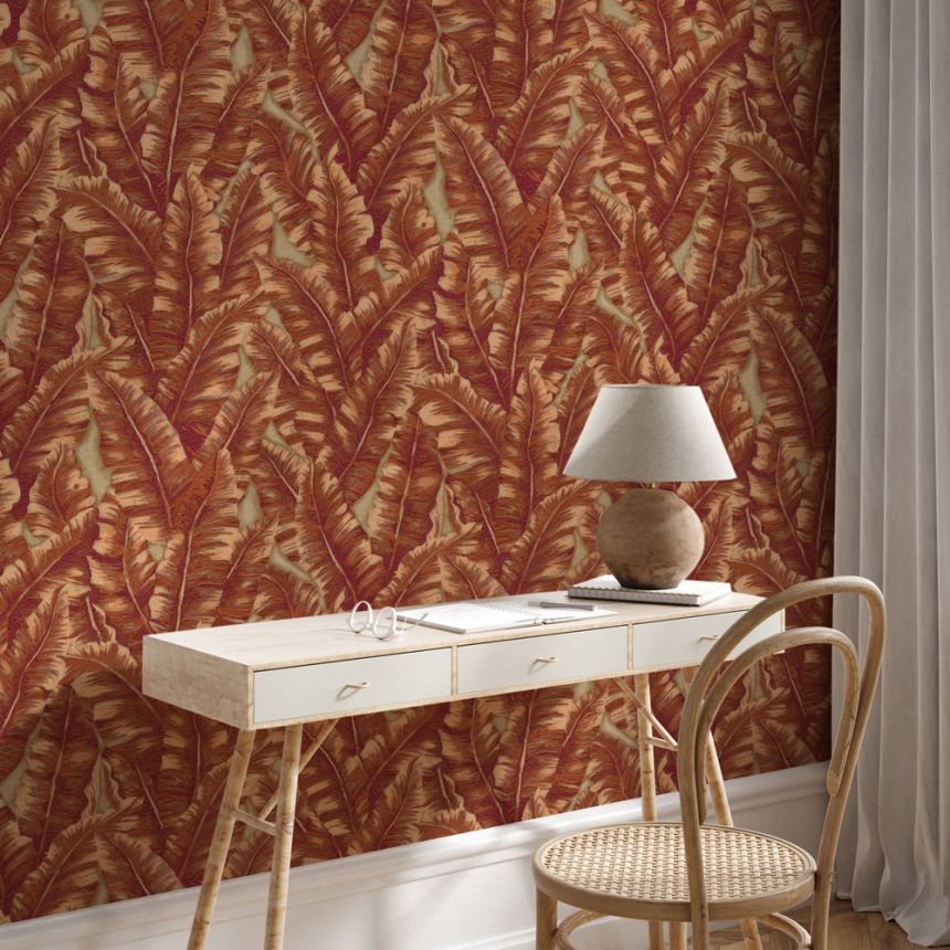 Non-woven wallpaper, orange, leaves, 1507-4, Vera, AdaWall