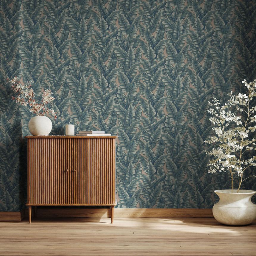 Non-woven wallpaper, blue, leaves, 1507-5, Vera, AdaWall