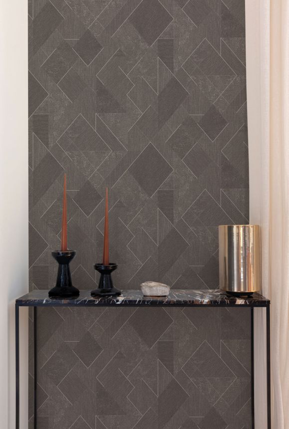 Gray-black geometric wallpaper with glitters, A72003, Vavex 2026