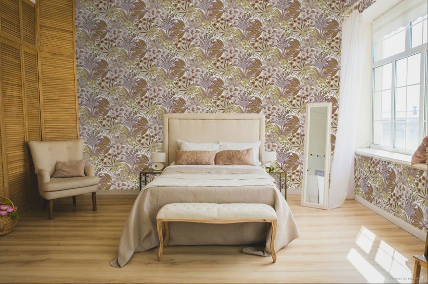 Wallpaper, ochre-purple, leaves, A69001, Vavex 2027