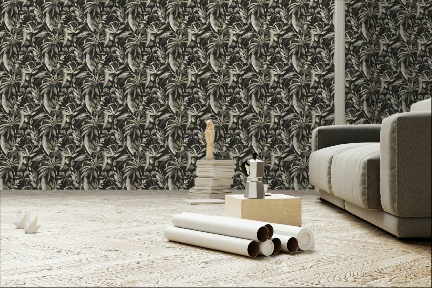 Brown-black fleece wallpaper, leaves, A71203, Vavex 2026