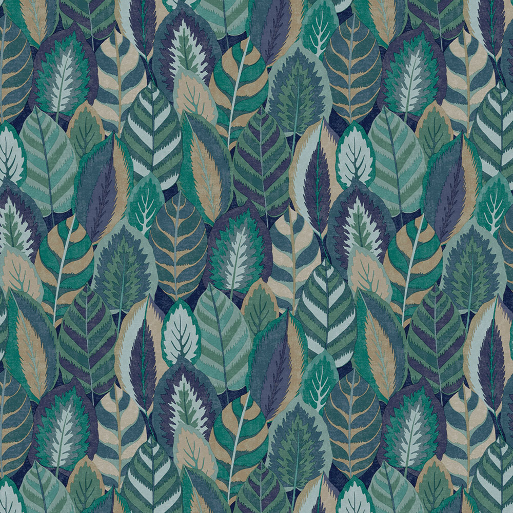 Blue-green wallpaper with leaves, 121806, Solace, Superfresco Easy