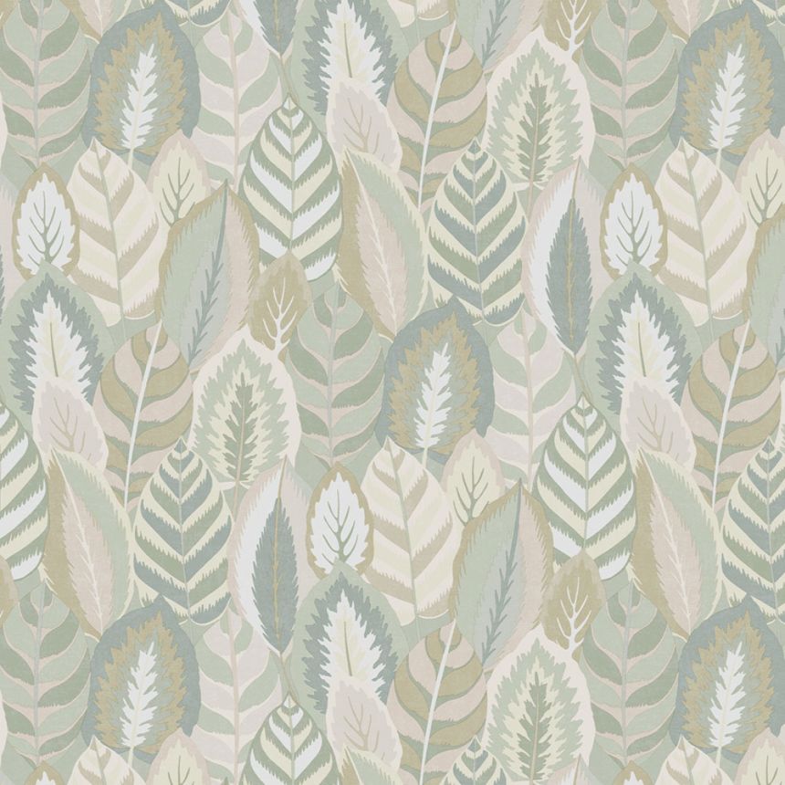 Grey-green wallpaper with leaves, 121807, Solace, Superfresco Easy