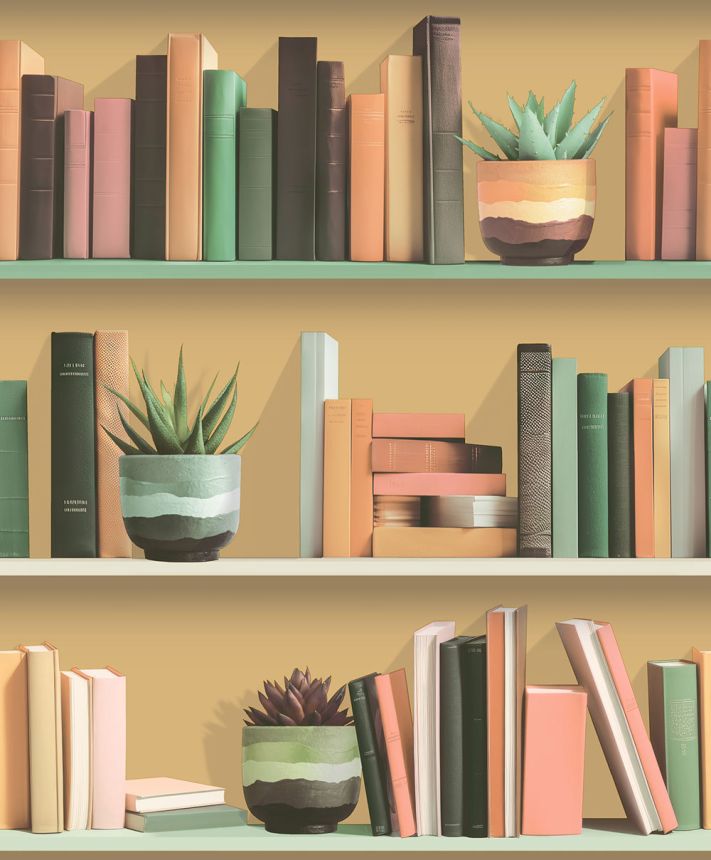 Non-woven wallpaper, ocher, shelf, bookcase, M79505, Artifice, Ugépa