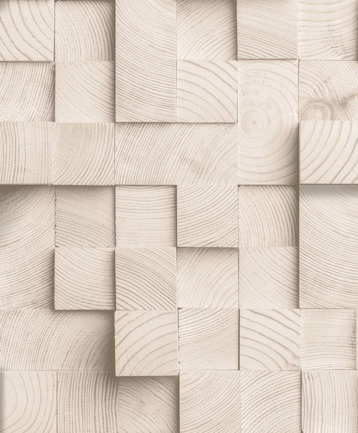 3D non-woven wallpaper, beige, wood paneling imitation, M80107, Artifice, Ugépa