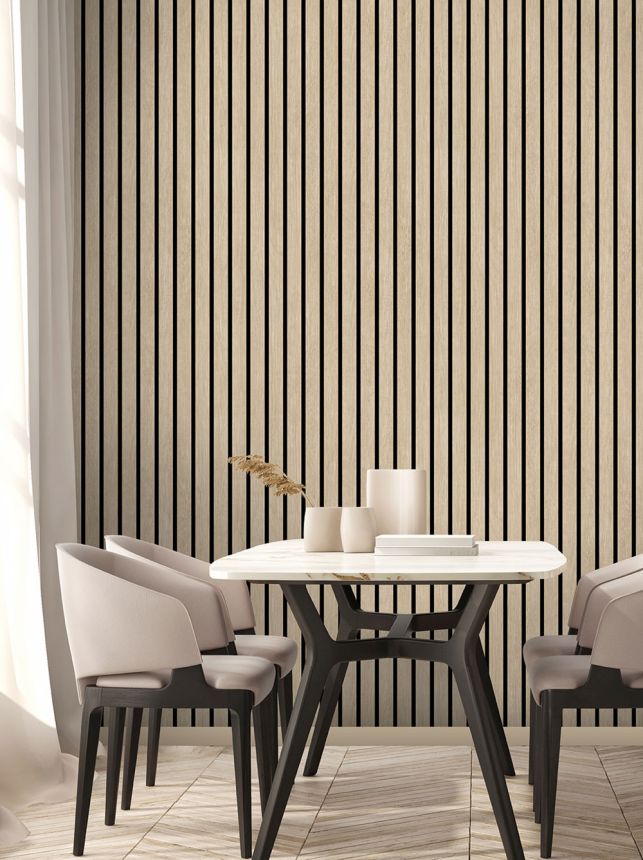 3D non-woven wallpaper, beige, wood imitation, planks, M80217, Artifice, Brut, Ugépa