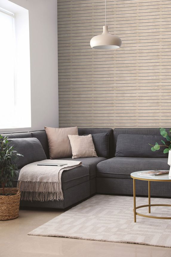 3D non-woven wallpaper, beige, wood imitation, M80607, Artifice, Ugépa