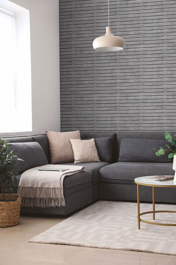 3D non-woven wallpaper, grey, wood imitation, M80609, Artifice, Ugépa