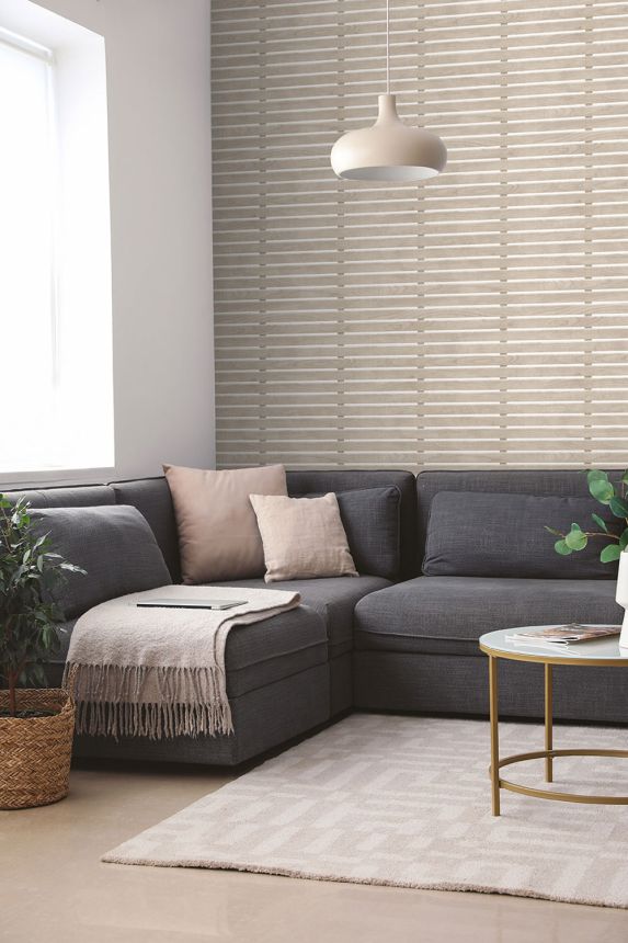 3D non-woven wallpaper, beige, wood imitation, M80687D, Artifice, Ugépa