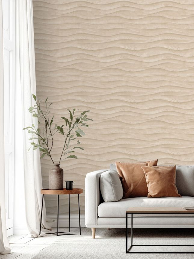 Non-woven wallpaper, beige, wood imitation, M75587D, Brut, Ugépa