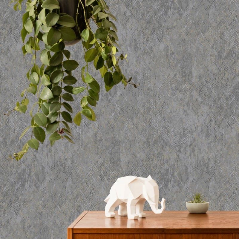 Non-woven wallpaper, grey, imitation snakeskin, M33419, Nomade, Ugépa