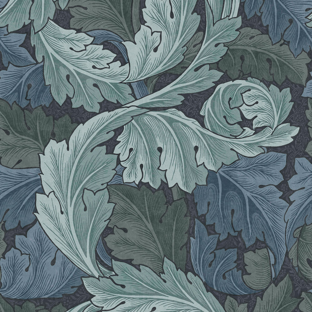 Non-woven wallpaper, blue, leaves, 124225, William Morris At Home