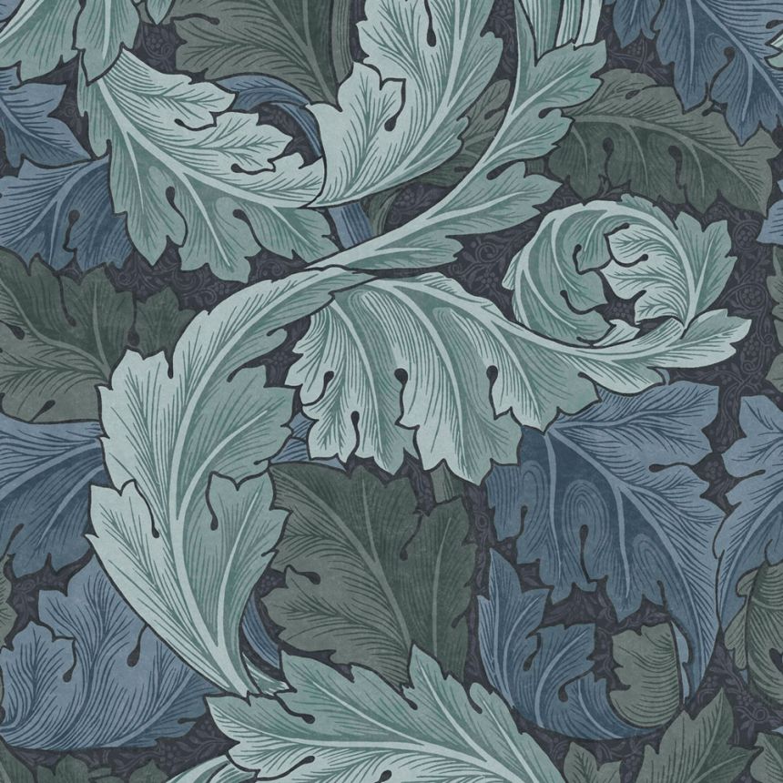 Non-woven wallpaper, blue, leaves, 124225, William Morris At Home
