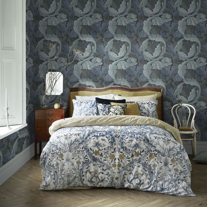 Non-woven wallpaper, blue, leaves, 124225, William Morris At Home