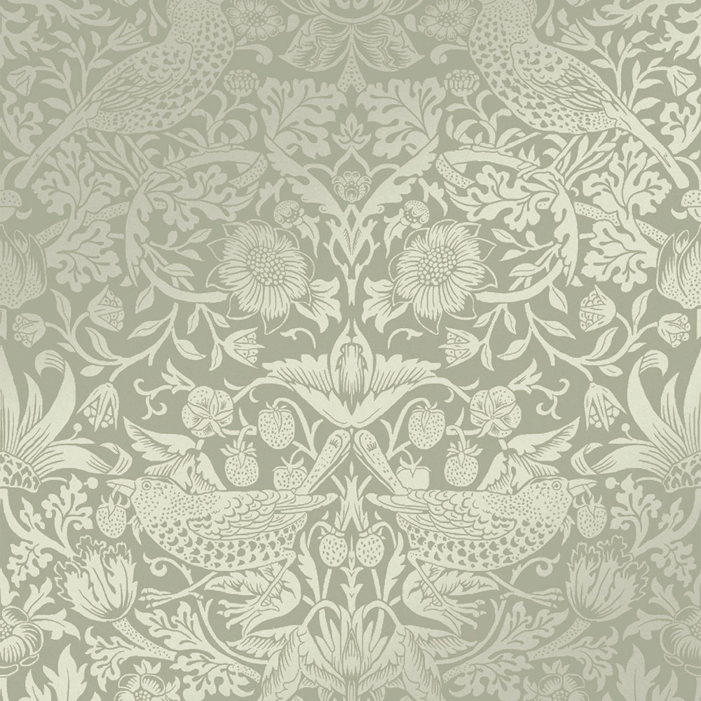 Non-woven wallpaper, green, flowers, birds, 124237, William Morris At Home