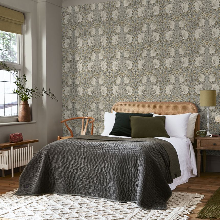Non-woven wallpaper, gray, flowers, 124240, William Morris At Home