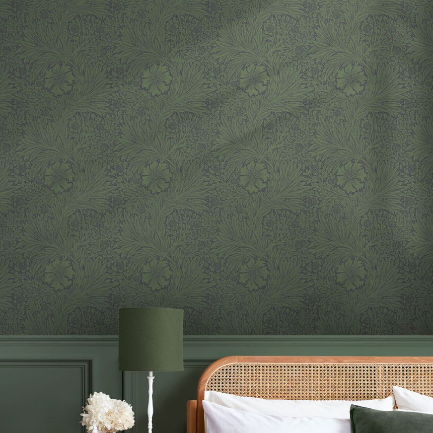 Non-woven wallpaper, green, flowers, leaves, 124255, William Morris At Home