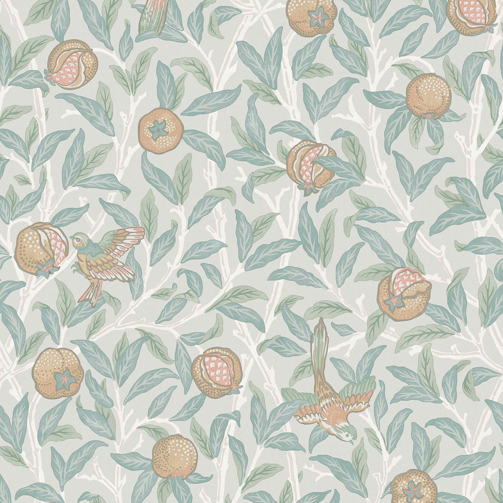 Non-woven wallpaper, blue-green, branches, birds, 124261, William Morris At Home